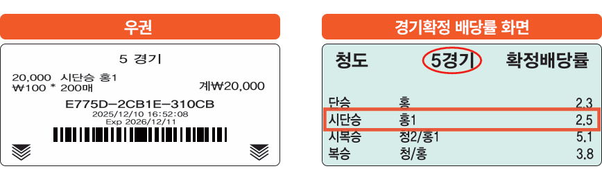 우권 및 경기확정 배당률 화면